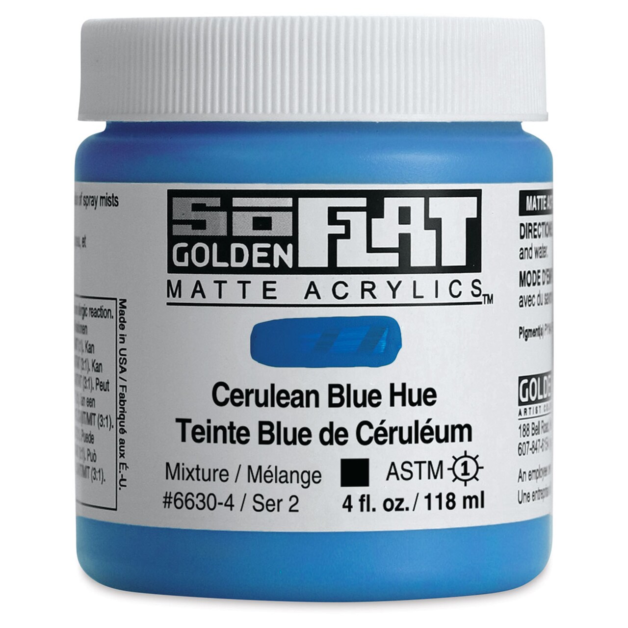 Golden SoFlat Matte Acrylic Paint - Cerulean Blue Hue, 118 ml, Jar